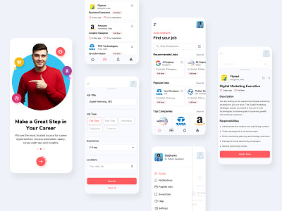 Job Finder App branding business career figma freelancer job finder job search jobs mobile app recruiters ui designer uidesign user experience user interface ux designer uxdesign