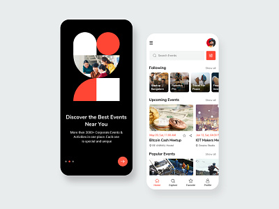 Events App branding business corporate event booking event organizer event planner events events app events exploring events management festival figma groups meetings meetup mobile app onboarding party social events webinars