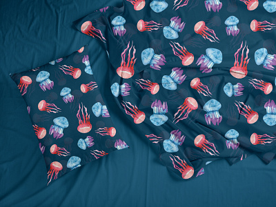 Marine textile adobe ilustrator design illustration домашнее медуза ракушки текстиль