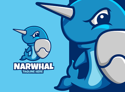 Narwhall Fight animal cartoon cartoon character character illustration logo mascot narwhal nature ocean sea shark whale