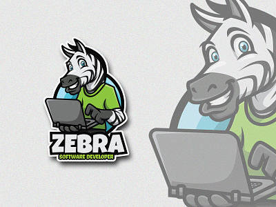 Zebra Software Developer animal branding cartoon cartoon character cartoonlogo cartoonmascot computer laptop logo mascot software zebra