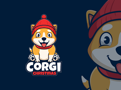 Corgi Sitting with Christmas Hat cartoon character christmas corgi dog logo mascot