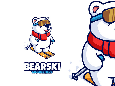 Bear Ski Board animal bear cartoon character iceberg illustration logo mascot polar ski