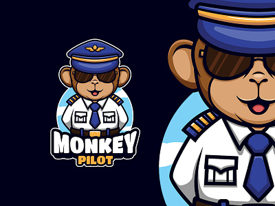 Monkey Pilot Preview Post ape aviation cartoon character illustration logo mascot monkey pilot plane