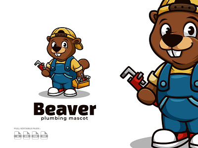 Beaver Plumbing Mascot Preview beaver cartoon character hvac illustration logo mascot mascotlogo plumbing tools