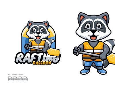 Rafting Raccoon Preview addict creative hobby logo mascot mascot character river sports