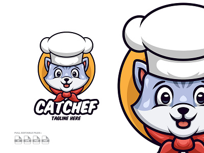 Cute Cat Chef Preview animal cartoon cat chef cute design dog eat food funlogo kids logo mascot pets petshop