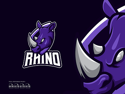 Purple Rhino Preview animal cartoon esports logo esports mascot logo mascot rhino