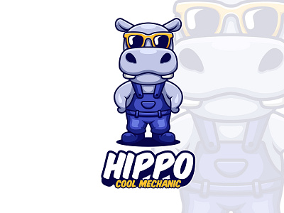 Hippo Cool Mechanic animal cartoon cute hippo industrial machine mammal mascot mechanic