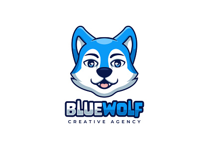 Blue Wolf Cartoon Mascot Logo animal blue branding cartoon cartoon character character design illustration logo mascot ui wolf