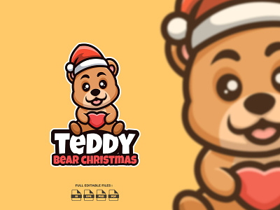 Teddy Bear Christmas Cartoon Logo