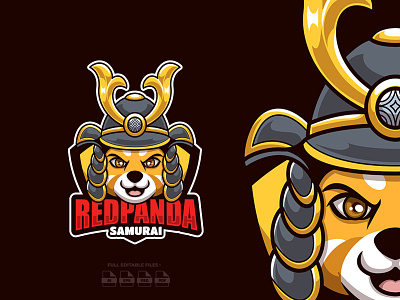 Red Panda Samurai Mascot Logo animal branding cartoon cartoon character character design esport illustration japanese logo mascot redpanda samurai ui