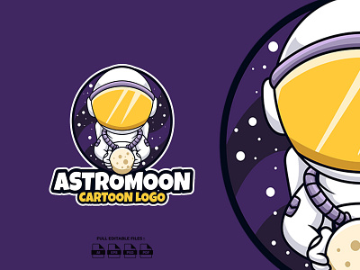 Astromoon Cartoon Logo animal astronaut branding cartoon cartoon character character design illustration logo mascot moon space ui