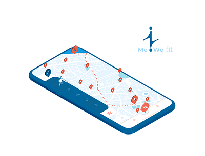 Me.We Fit 3d art cover image explore app fitness app interaction design isometric design logodesign map navigation design social app ui ux