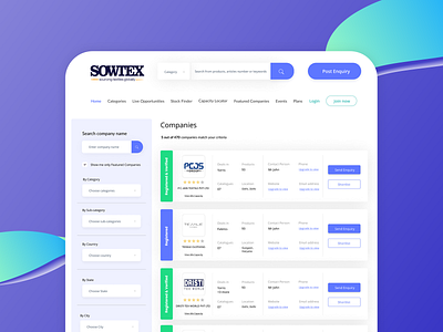 Company Search Page Design | Textile B2B Online Marketplace