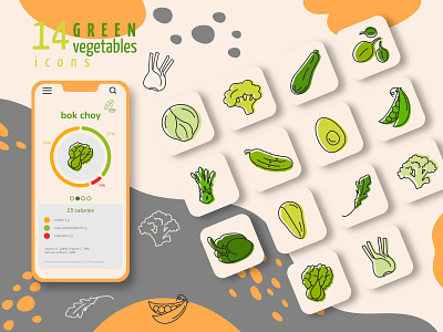 14 green vegetables icons icons vector vegetables