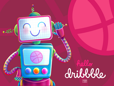 Hello Dribbble! debut debutshot dribbble hello dribble hello world hellodribbble illustration procreate robot thankyou
