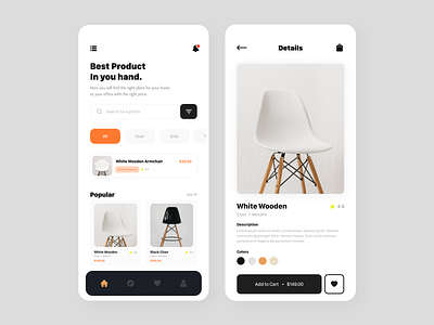 Furniture Shop App android chair design furniture 3d furniture app furniture app shop furniture ecommerce app graphic design interior design ios minimal ui online store store app ui store ecommerce store ios app table ui ui ux design user interface design ux design