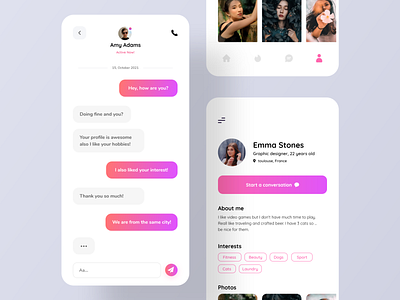 Dating App adobe xd app ui design chat app daily 100 challenge daily challange daily ui dating app design ios app messaging app mobile mobile ui social app ui ui design ui ux design uiux user experience user interface ux design