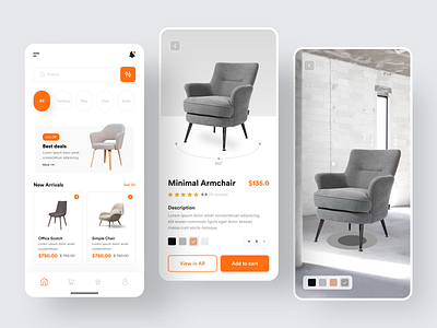 AR Furniture Store App adobe xd app designer app ui kit ar app augmented reality design furniture app graphic design interaction interface ios app iphone app minimal ui mobile mobile app design sketch store app ui ux design uiux user interface