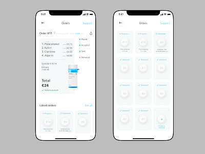 Orders UX/UI branding concept delivery design digital drugs figma interaction medical mobile mobileapp motion navigation pharma pharmaceutical pills product prototype service