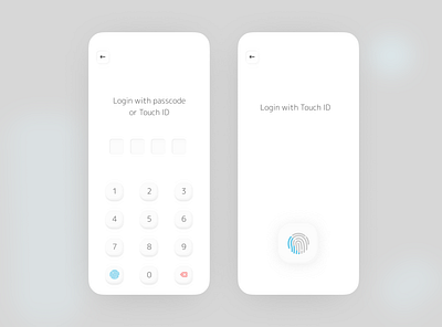 Login UI. Touch ID and Passcode. Soft buttons app design illustration login mobile passcode sceuomorphism touch id touch id screen ui ux