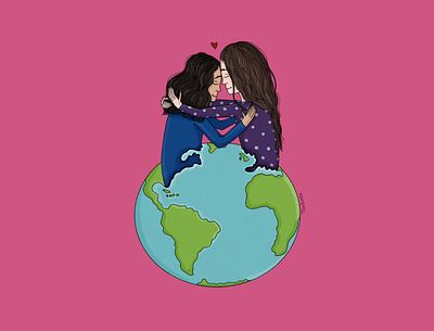 Distance covid19 distance drawing friends girls hug illustration ipad love mood procreate sisterhood sisters stayathome virus world