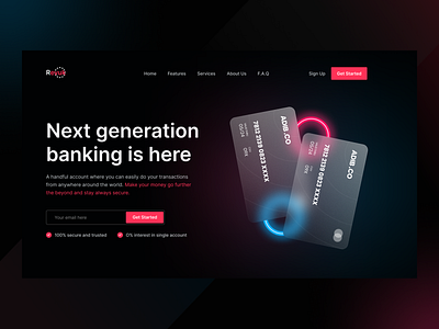 Revuk I Online Banking Account Website banking website card card design credit card dark debit design finance finance website financial financial website fintech header hero section interface design landing page money ui design visual design website design