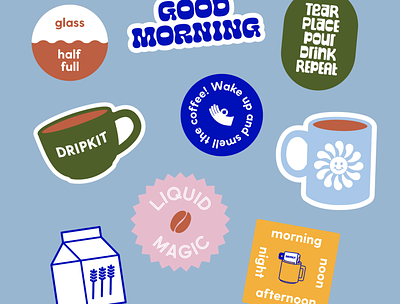 Dripkit Magents chee coffee icons magnets promotional stickers typography