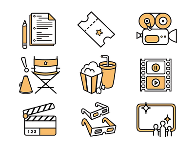 Movie Icons for IFF camera clapperboard cute festival film iconography icons movie pictograms popcorn soda
