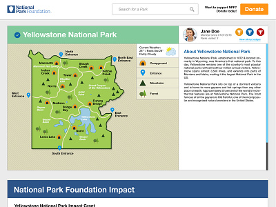 National Park Foundation Rejected Mock camp forest icons map national park website yellowstone