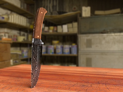 Damascus knife 3D Render