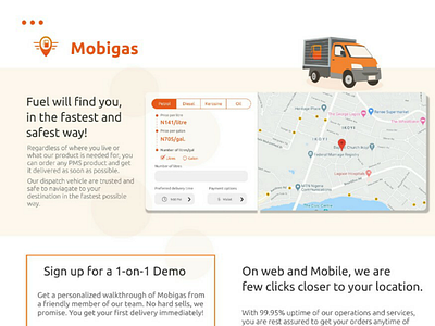 Mobigas landing page app design experience interface landing page logistics logo ui web