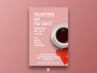 Valentines Day Tea Party Flyer flyer graphic design minimalist pink print typography vector