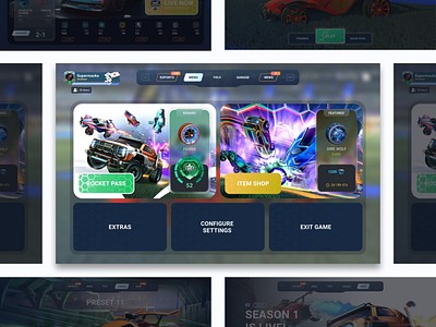 Rocketleague UI Redesign Concept | Screen 4/5 cars concept epic games figma gamedesign glassmorphism menu modern psyonix redesign rocket league soccer ui ux