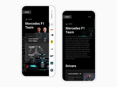 F1 App - Mercedes | Concept app car clean dark ui formula 1 glassmorphism mobile app mobile ui modern racecar racing