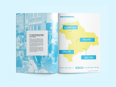 Dribbble Hackney blue hackney illustration indesign infograph layout london magazine map photoshop typesetting yellow