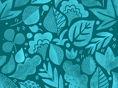 Psychedelic Folk Forest Pattern - Turquoise botanical fabric floral folk art surface pattern surface repeat