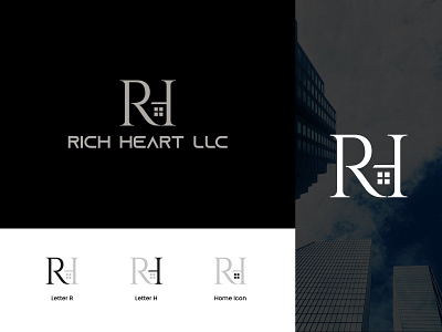 Rich Heart LLC | Real Estate Company brand identity broker construction logo home house letter logo lettermark logo logodesign monogram real estate rh logo symbol