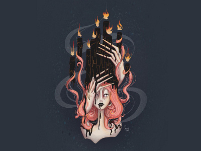 Candles in the hair art artist artwork candles fire hands illustration procreate