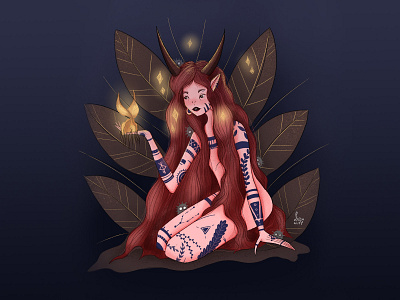Fairy-Shaman art artist artwork fairy horns illustration leaves procreate sham