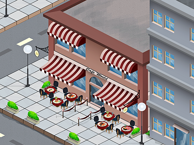Cafe World 2d cafe coffee corner design flat food graphics illustration isometric orthogonal photoshop