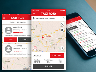 RedTaxi service app app design flat interface ios mobile photoshop red service sketch taxi ui