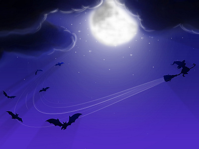 Baby Witch 2d baby bat clouds concept game girl illustration moon nature night witch