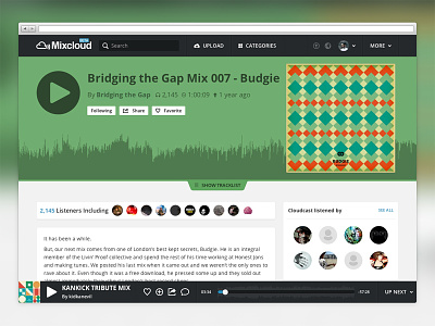 The New Mixcloud cloudcast design green mixcloud music page screenshot ui web design