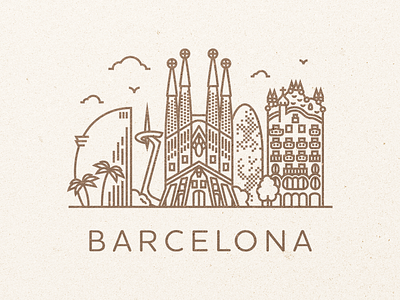 Barcelona barcelona city line minimal skyline spain stroke