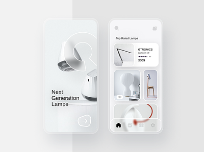 Next Generation Lamp Design app app design app ui clean ui futurism futuristic lamp shop lamp store minimal ui online shop