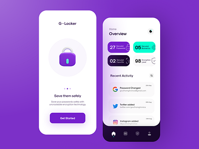 Password / Security Key Manager App clean ui dashboard app device security gouthamgtronics locker onboarding password password manager passwords security security app