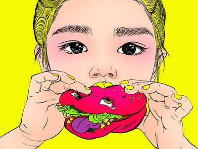 Anjojo Eats a Monster flat illustration logo typography