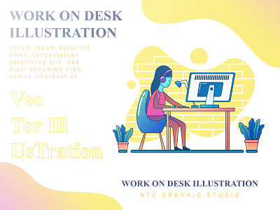 Work on Desk Flat Illustration background business concept design desk flat illustration ui ux vector work workspace
